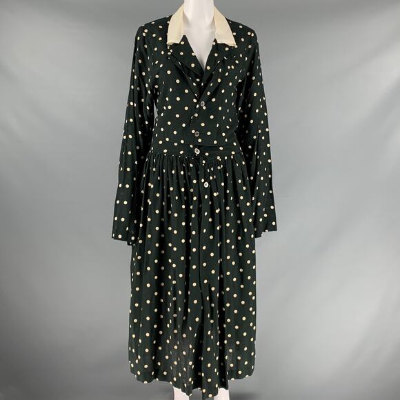 COMME des GARCONS Size S Black White Rayon Polka Dot Long Sleeve Dress - Picture 1 of 5